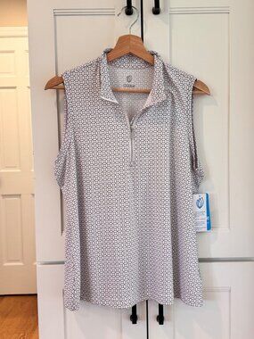 NWT GG Blue Luxe Sport Womens Golf Top Sleeveless Quarter Zip Navy White Tess